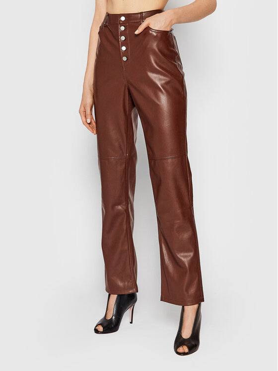 NA-KD NA-KD Штани зі штучної шкіри Button Closure 1018-007366-0212-581 Бордовий Regular Fit