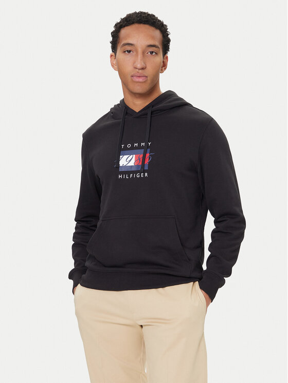 Tommy Hilfiger Bluză Linear Flag MW0MW41332 Negru Regular Fit