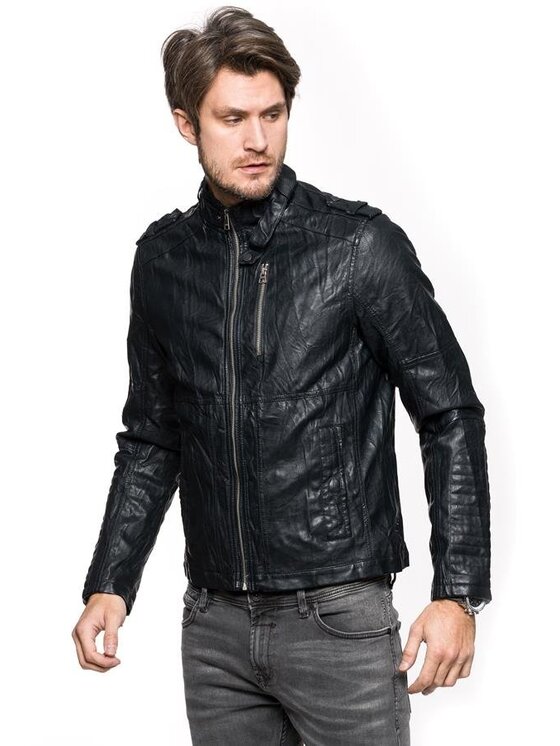 Tom Tailor Tom Tailor Kurtka skórzana BIKER JACKET Czarny Regular Fit