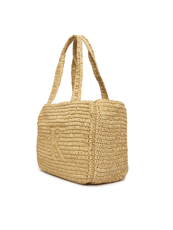 Calvin Klein Calvin Klein Torebka Bold Ck Raffia Medium Tote LV04F3447G Beżowy