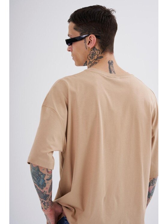 MyStars MyStars T-Shirt Koszulka Z Krótkim Rękawem Oversize Męska Beżowa Machinist Disorder L Beżowy Oversize