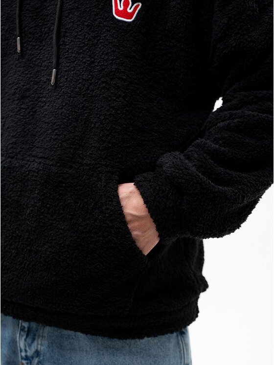 Jigga Wear Jigga Wear Bluza Bluza Sherpa Z Kapturem Męska luźna miś futro Czarna Teddy Simple Crown L Czarny Regular Fit
