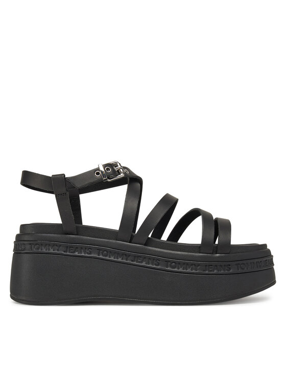 Női Szandál Tommy Jeans, Méret: 42, Fekete, Tjw Wedgy Strappy Sandal EN0EN02756