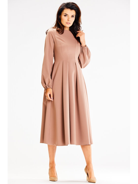 Awama Awama Sukienka codzienna A595 Brązowy Basic Fit