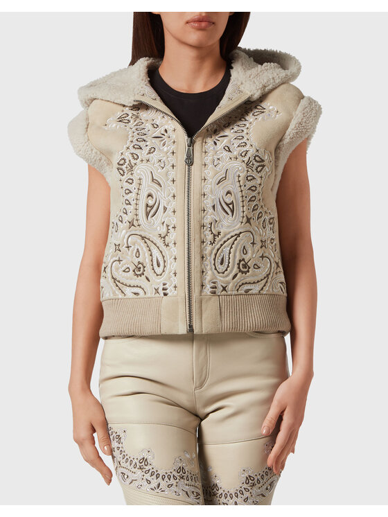 PHILIPP PLEIN PHILIPP PLEIN Bezrękawnik 6787 Beżowy Short Fit