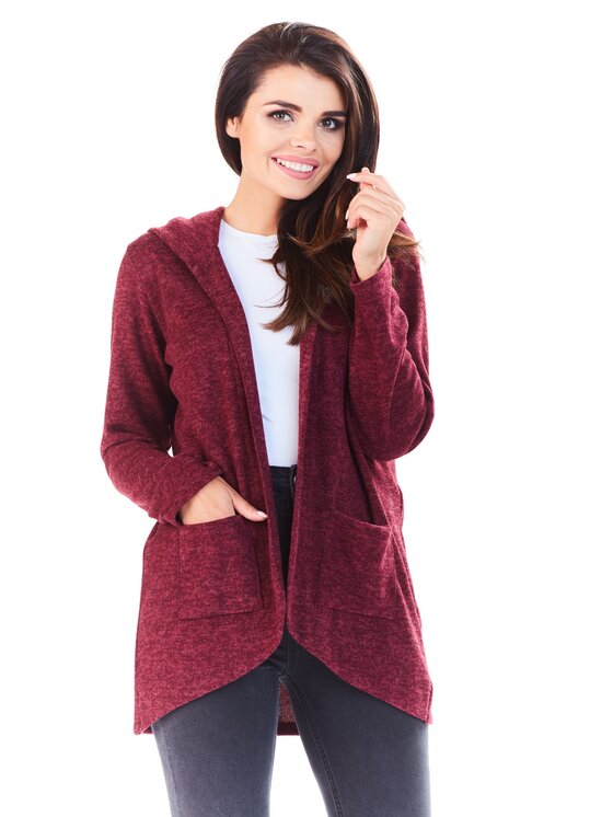 Awama Awama Kardigan A196 Bordowy Basic Fit