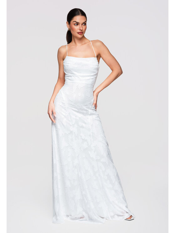 Ombre Ombre Sukienka wieczorowa LA-OM-DLR307 Biały Slim Fit