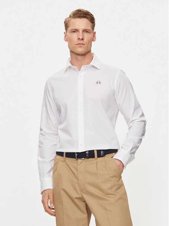 La Martina Košeľa YMC002 PP483 Biela Slim Fit