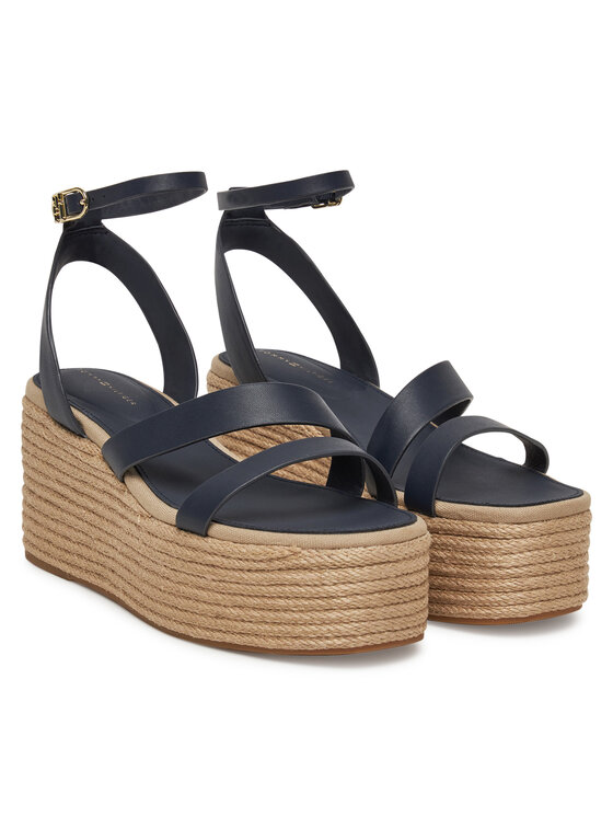Tommy Hilfiger Tommy Hilfiger Espadryle Ankle Strap Leather Platform FW0FW08497 Granatowy