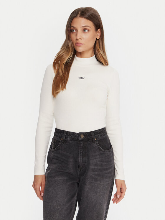Guess Jeans Guess Jeans Krekls ar augstu apkakli W5BP23 KA0H1 Bēšs Slim Fit