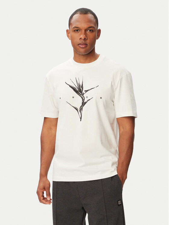 HUGO Tricou Darise 50563436 Alb Relaxed Fit