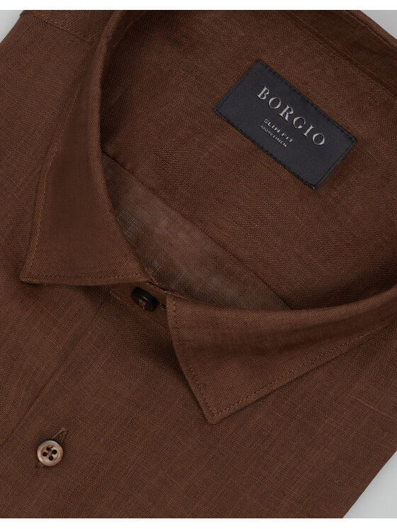 Borgio Borgio Koszula linosa_00670_br Brązowy Slim Fit