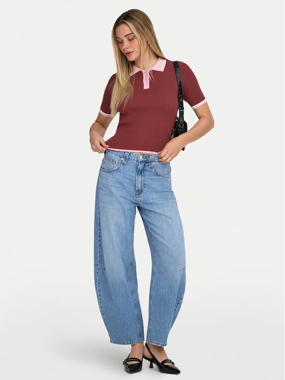 ONLY ONLY Polo marškinėliai Meddi 15363165 Vyšninė Slim Fit