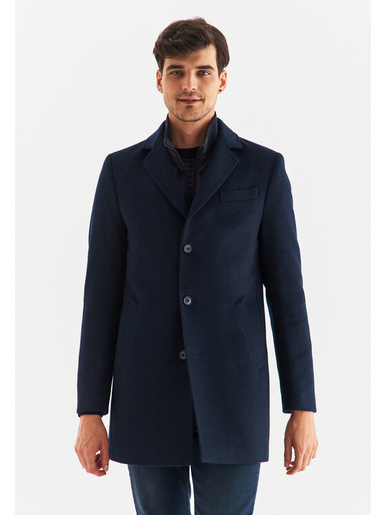 Pako Lorente Pako Lorente Płaszcz wełniany P22WF-7X-001 Granatowy Classic Fit