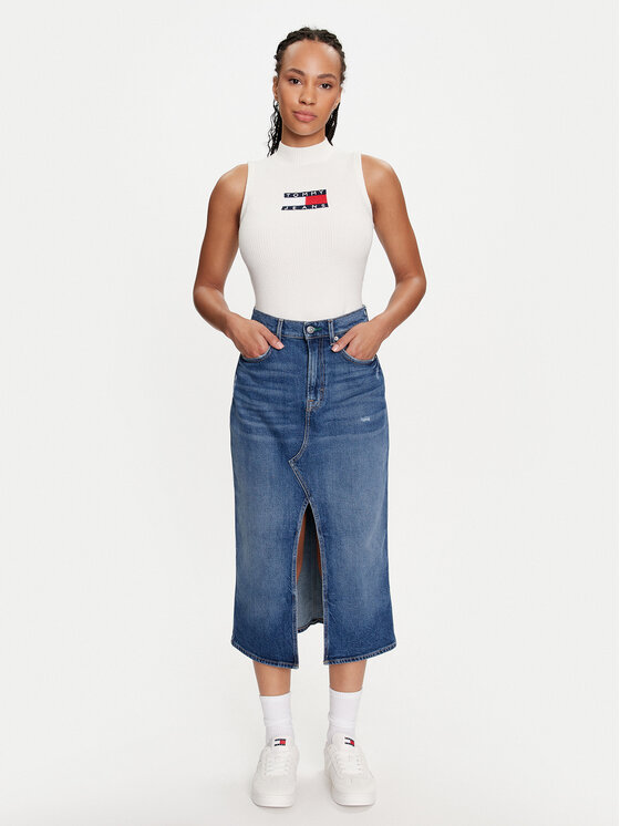 Tommy Jeans Tommy Jeans Krekls ar augstu apkakli Center Flag DW0DW18527 Écru Slim Fit