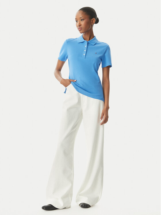 Tommy Hilfiger Tommy Hilfiger Тениска с яка и копчета 1985 WW0WW43225 Син Slim Fit