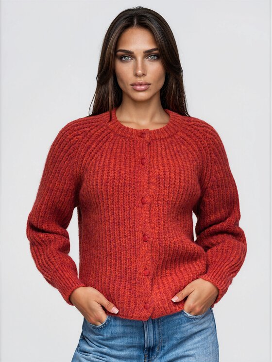 Ombre Ombre Svetr OW-SW-E0071 Červená Relaxed Fit