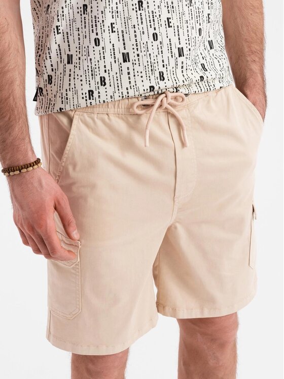 Ombre Ombre Szorty materiałowe OM-SRCG-0190 Beżowy Regular Fit
