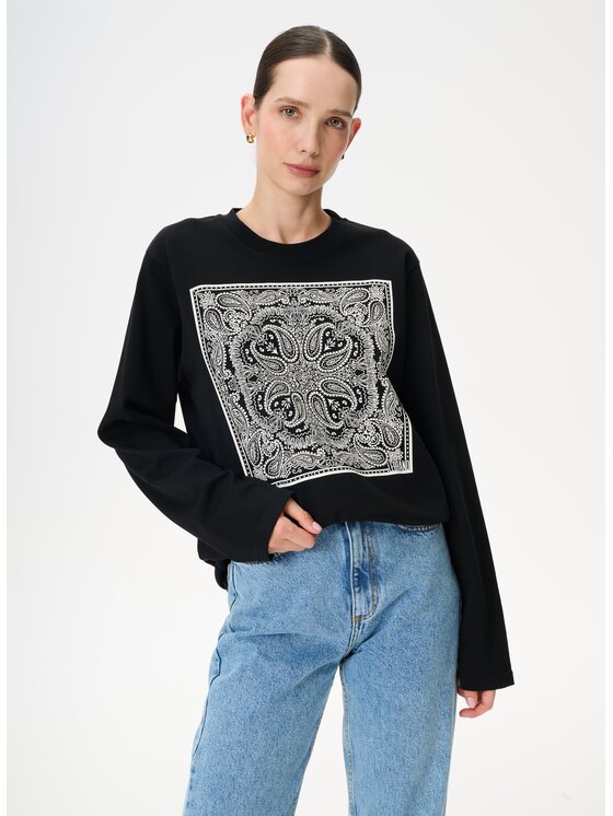 LEBRAND LEBRAND Longsleeve Nero Czarny Regular Fit