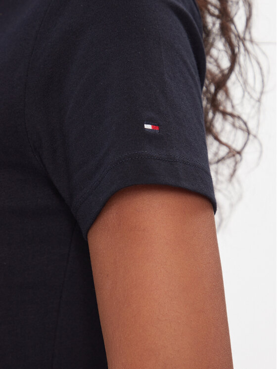 Tommy Hilfiger Tommy Hilfiger Tricou Flag Script WW0WW41761 Bleumarin Slim Fit