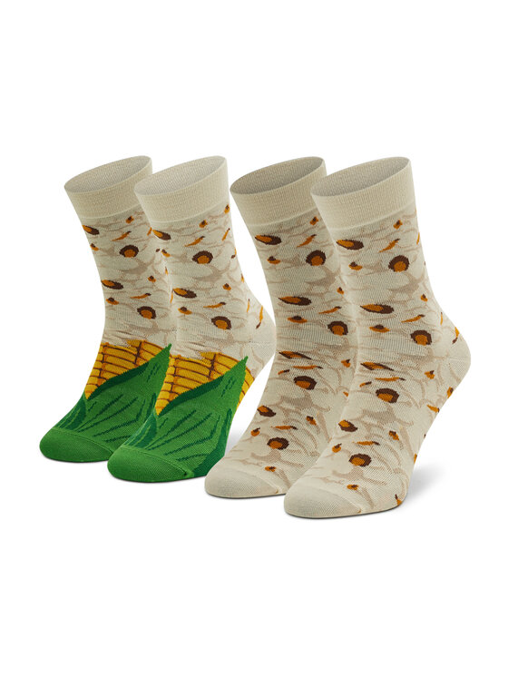 Rainbow Socks Unisex ilgų kojinių komplektas (2 poros) Tasty Popcorn Smėlio