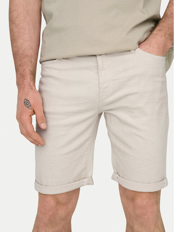 Only & Sons Only & Sons Szorty jeansowe Ply 22029296 Écru Regular Fit