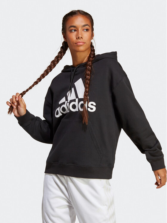 adidas adidas Džemperis ar kapuci Essentials Big Logo Oversized French Terry Hoodie HR4934 Melns Loose Fit