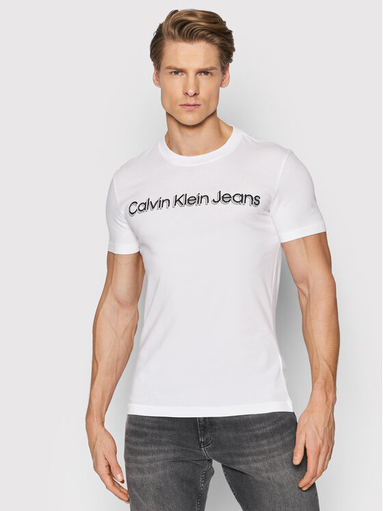 Weiß Fit Jeans Slim T-Shirt Calvin J30J319714 Klein
