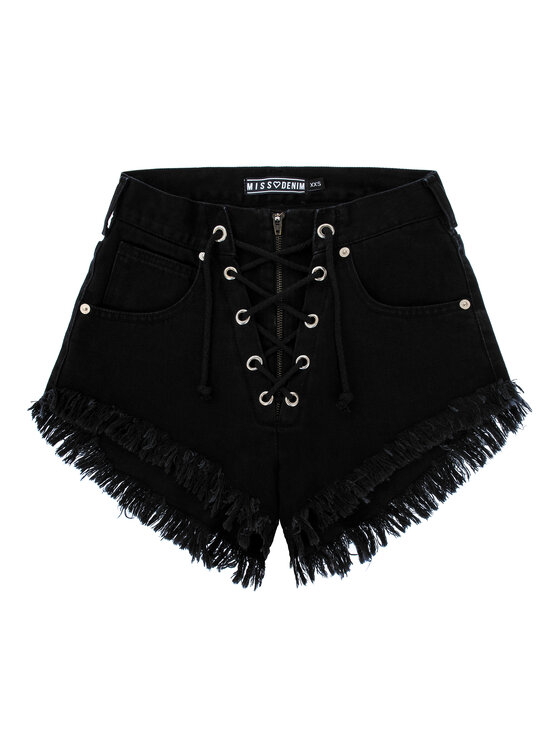 MissDenim MissDenim Szorty jeansowe High Waist Laced Czarny Regular Fit