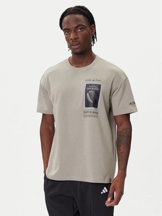 adidas adidas T-krekls National Geographic KC2350 Bēšs Loose Fit