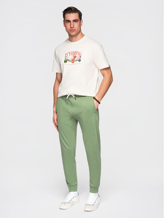 Ombre Ombre Spodnie dresowe OM-PABS-0305 Zielony Regular Fit