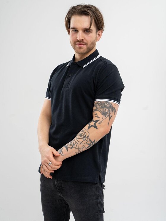Jigga Wear Jigga Wear Polo Koszulka Polo Z Krótkim Rękawem Męska Czarna Jigga Wear Classic Stripe M Czarny Regular Fit