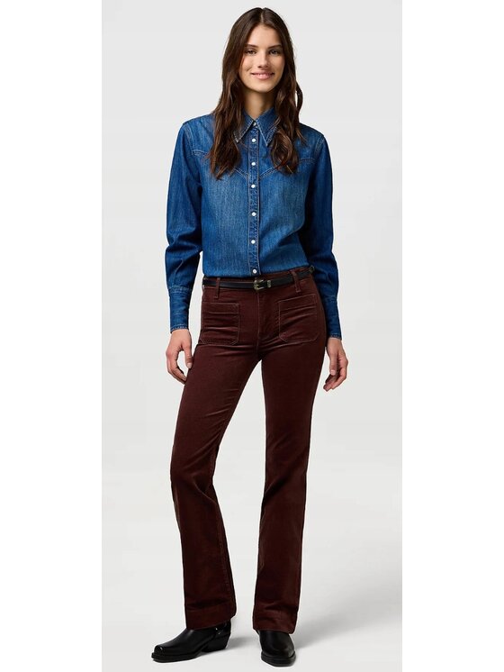 Wrangler Wrangler Spodnie materiałowe Flare Brązowy Flare Fit