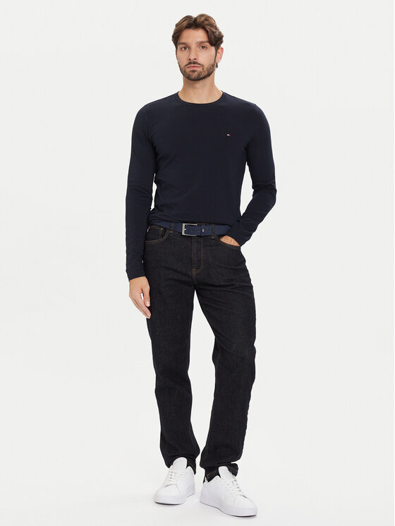 Tommy Hilfiger Tommy Hilfiger S dlouhým rukávem Stretch Tee MW0MW10804 Tmavomodrá Slim Fit
