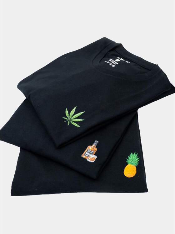 MyStars MyStars Komplet 3 t-shirtów Zestaw 3 T-Shirtów Czarnych MyStars Relax CANABIS WHISKEY ANANAS XL Czarny Regular Fit