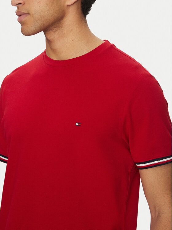 Tommy Hilfiger Tommy Hilfiger Tricou Global Stripe MW0MW38630 Roșu Regular Fit