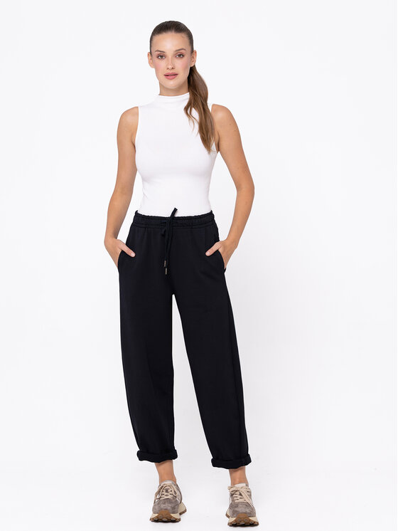 Miss LK Miss LK Spodnie materiałowe MISSLKSM Czarny Loose Fit