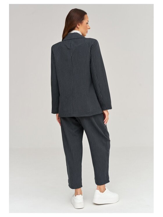 Makadamia Makadamia Komplet żakiet i spodnie materiałowe C102 Szary Loose Fit