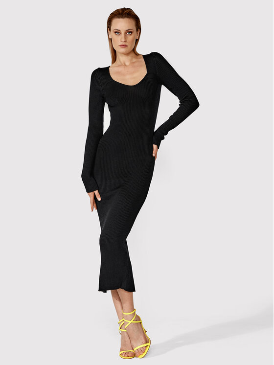 Simple Simple Pletena obleka SUD043 Črna Slim Fit