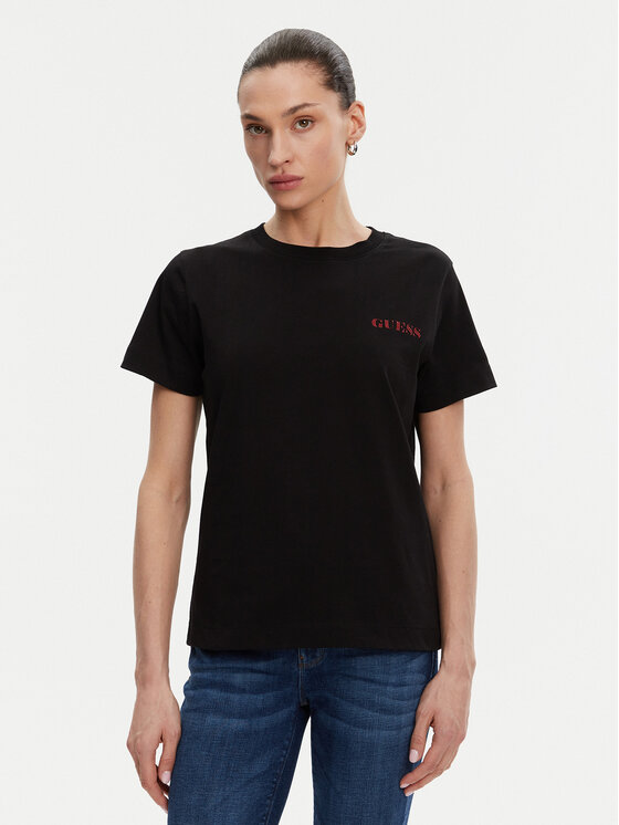Guess Tričko W5RI04 I3Z14 Čierna Regular Fit