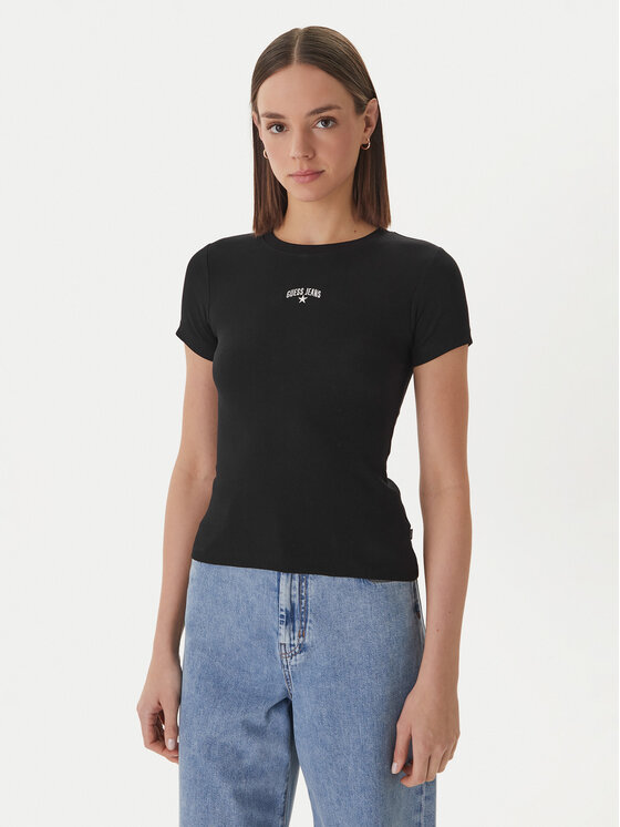 Guess Jeans Guess Jeans Marškinėliai W6GPZ3 KA0H1 Juoda Slim Fit