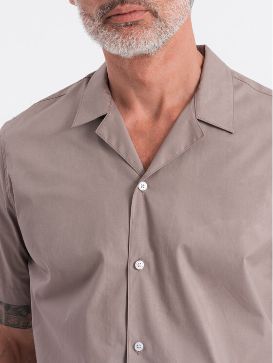 Ombre Ombre Koszula OM-SHSS-0168 Beżowy Regular Fit