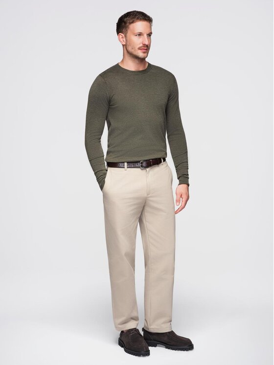 Ombre Ombre Sweter OM-SWBS-0106 Khaki Regular Fit
