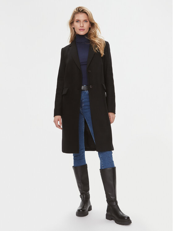 Tommy Hilfiger Tommy Hilfiger Вълнено палто WW0WW39753 Черен Regular Fit