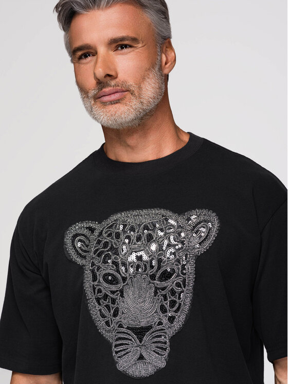 Ombre Ombre T-Shirt OM-TSCT-0278 Czarny Loose Fit