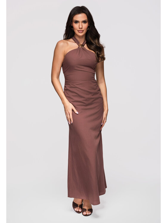 Ombre Ombre Sukienka wieczorowa LA-OM-DLR369 Brązowy Slim Fit