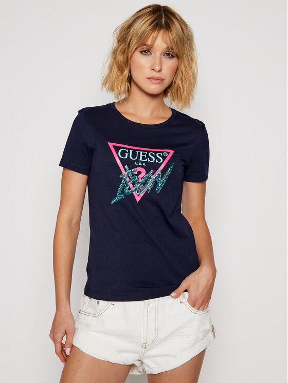 Guess Marškinėliai W0BI00 I3Z00 Violetinė Regular Fit • Modivo.lt