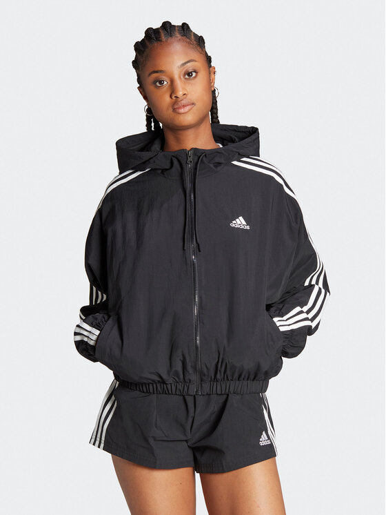 adidas adidas Neperpučiama striukė Essentials 3-Stripes Woven Windbreaker HT3399 Juoda Loose Fit