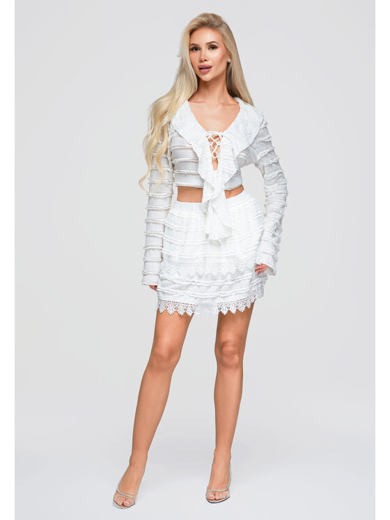 Ombre Ombre Spódnica mini OW-GL-E0015 Biały Slim Fit
