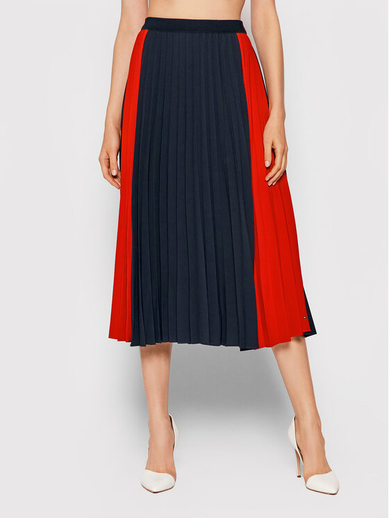 Tommy Hilfiger Tommy Hilfiger Спідниця в складку Fluid Block WW0WW31060 Cиній Regular Fit